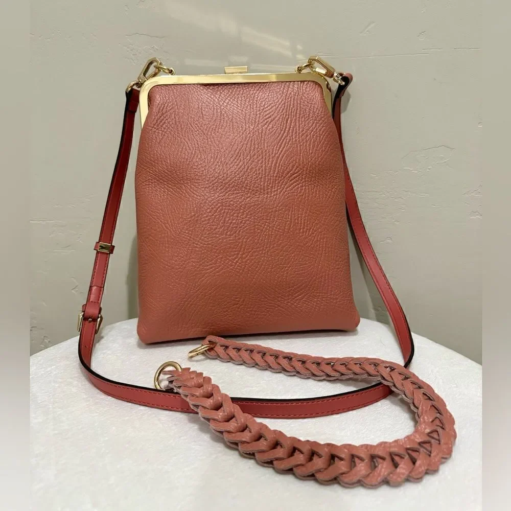 Handmade Genuine Cowhide Leather Metal Frame Push-lock Shoulder Bag/Crossbody